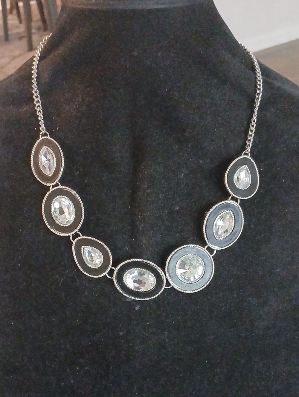 Silver-Tone Crystal Statement Necklace - Clear Crystal Accent